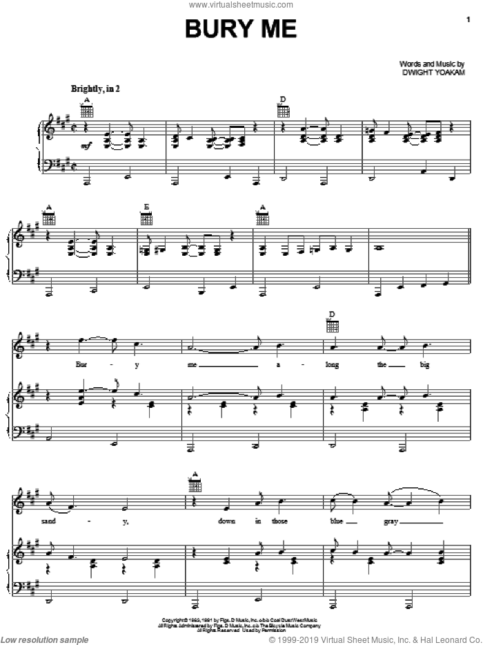 Bury Me sheet music for voice, piano or guitar by Dwight Yoakam, intermediate skill level