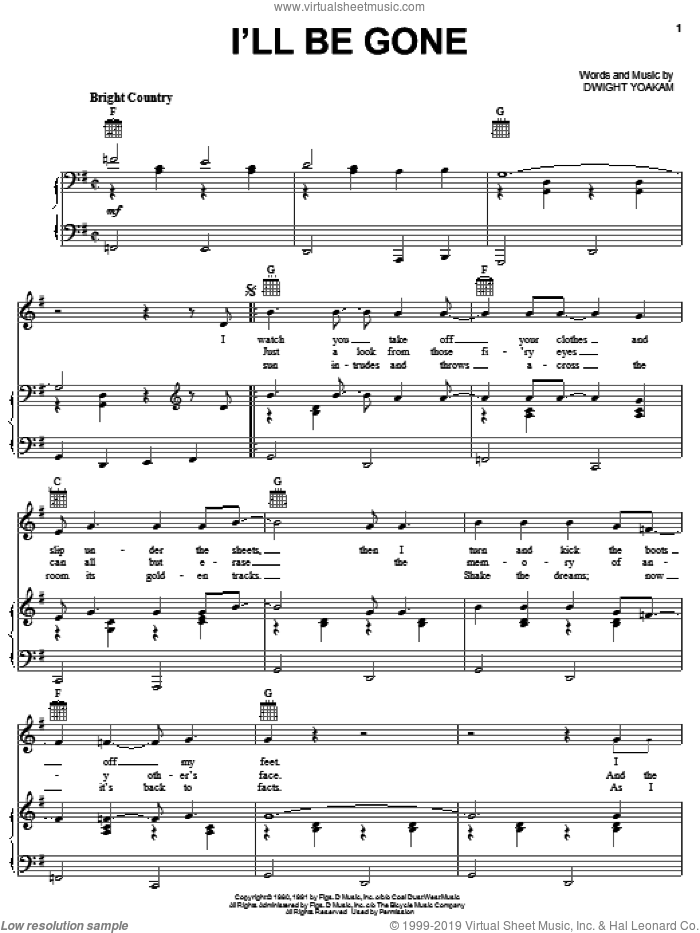 I'll Be Gone sheet music for voice, piano or guitar by Dwight Yoakam, intermediate skill level