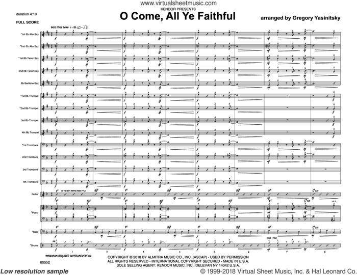 O Come, All Ye Faithful (COMPLETE) sheet music for jazz band by Gregory Yasinitsky and Miscellaneous, intermediate skill level