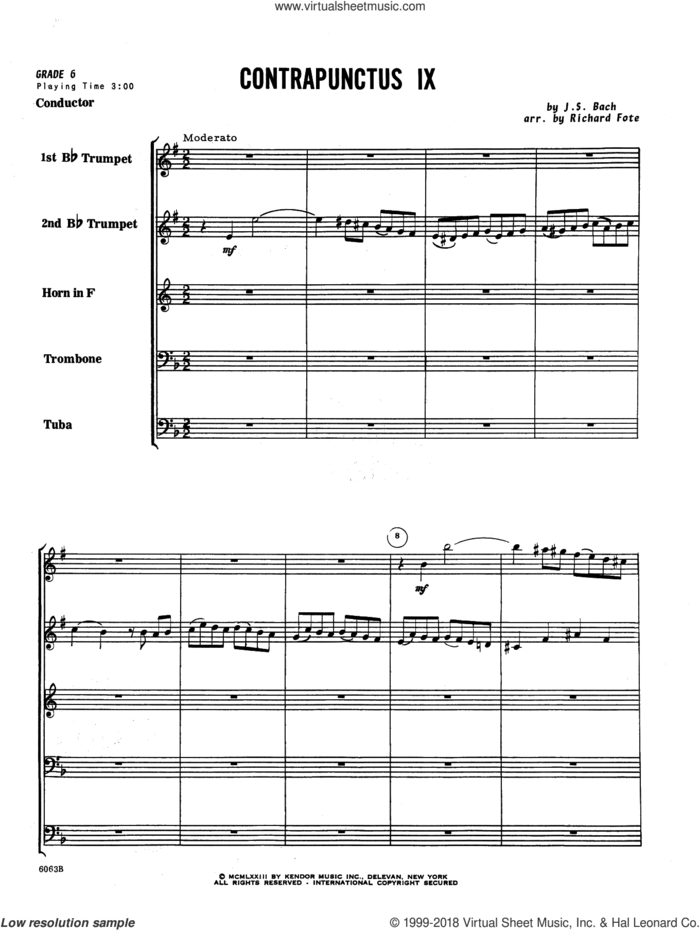 Contrapunctus IX (arr. Richard Fote) (COMPLETE) sheet music for brass quintet by Johann Sebastian Bach and Richard Fote, classical score, intermediate skill level