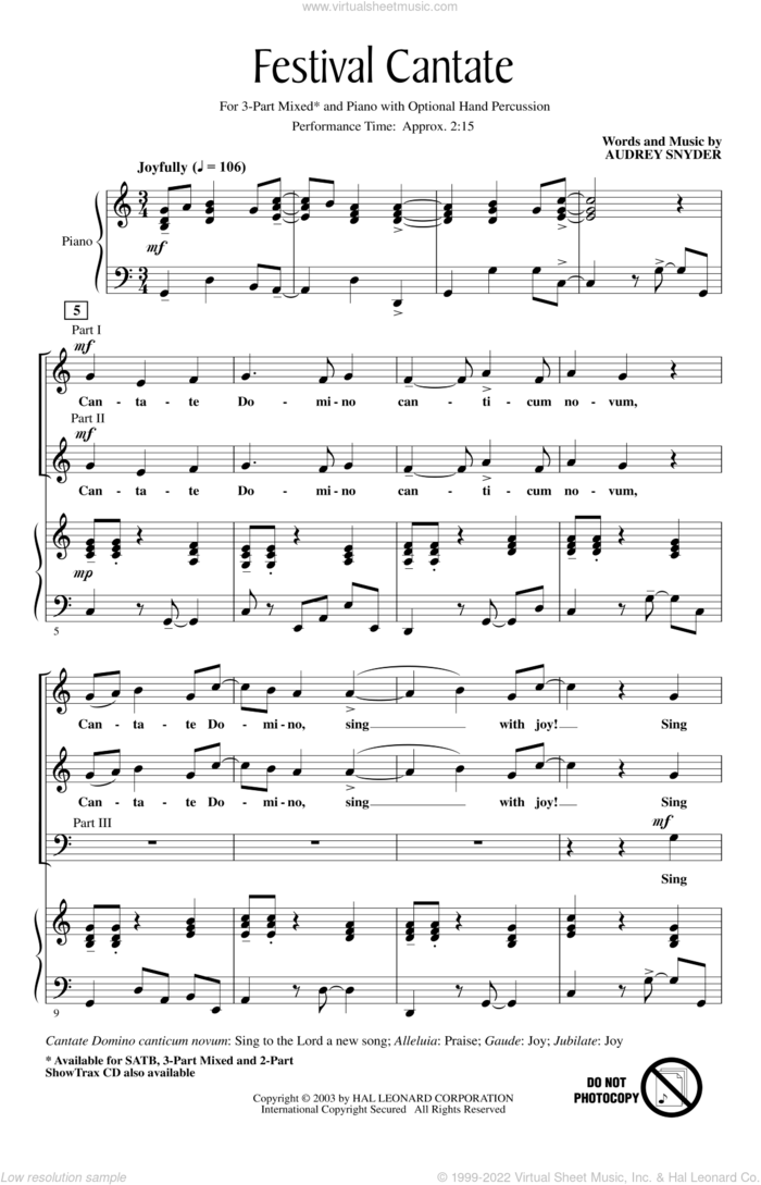 Festival Cantate sheet music for choir (3-Part Mixed) by Audrey Snyder, intermediate skill level