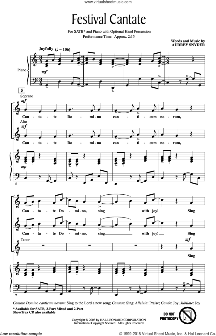 Festival Cantate sheet music for choir (SATB: soprano, alto, tenor, bass) by Audrey Snyder, intermediate skill level