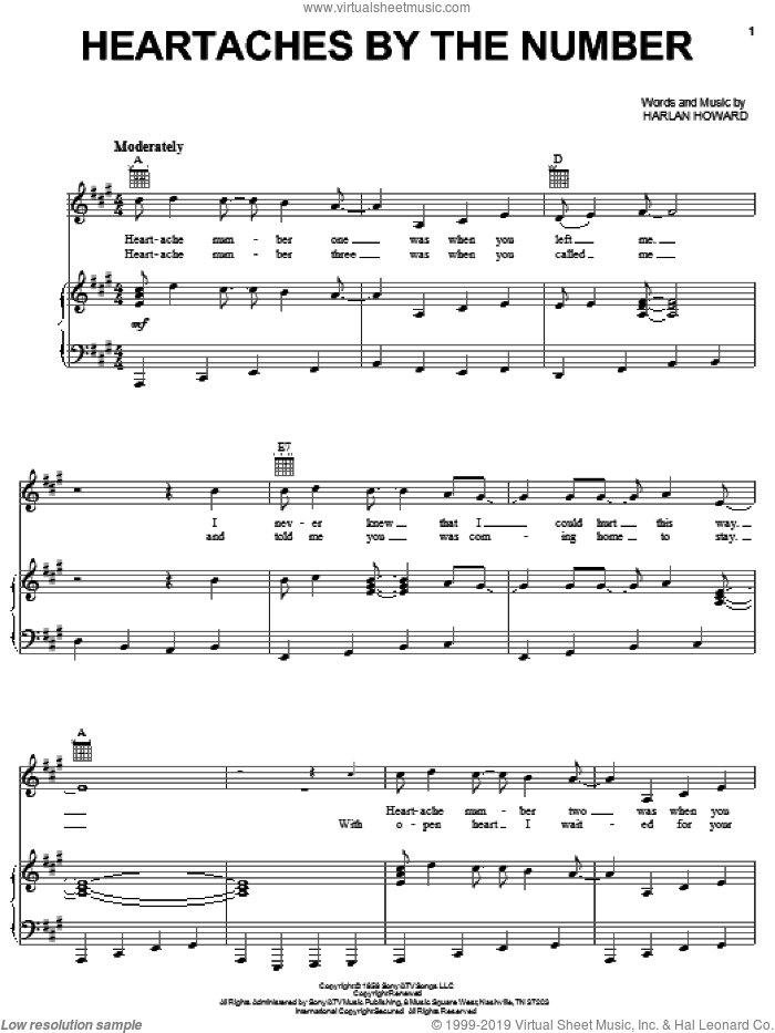 Heartaches By The Number sheet music for voice, piano or guitar by Dwight Yoakam, Guy Mitchell, Ray Price and Harlan Howard, intermediate skill level