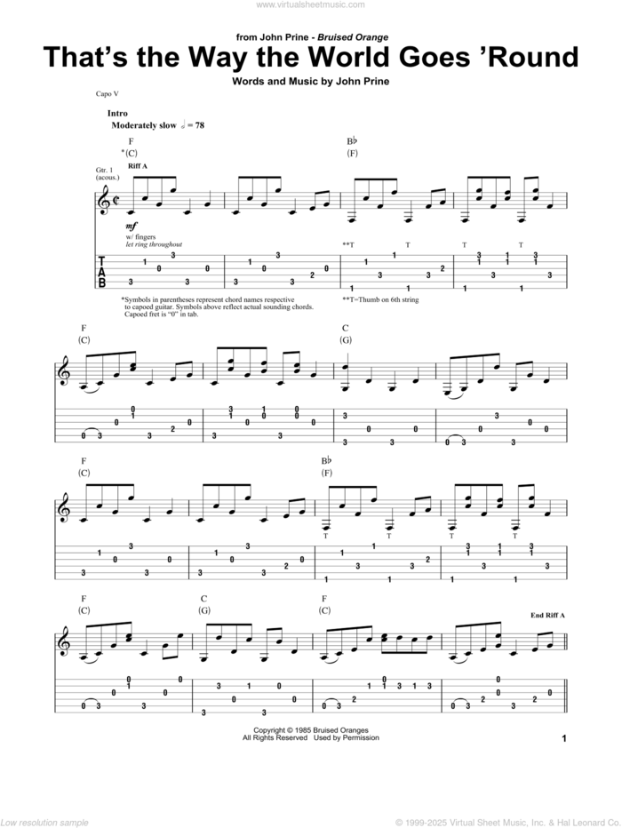 That's The Way The World Goes 'Round sheet music for guitar (tablature) by John Prine, intermediate skill level