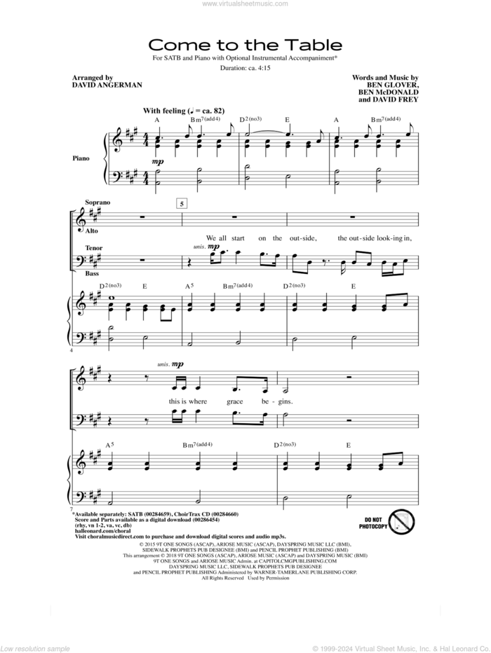 Come To The Table (arr. David Angerman) sheet music for choir (SATB: soprano, alto, tenor, bass) by Sidewalk Prophets, David Angerman, Ben Glover, Ben McDonald and David Frey, intermediate skill level