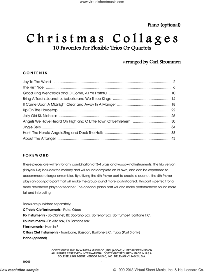 Christmas Collages - Piano (optional) sheet music for wind ensemble (piano part) by Carl Strommen, intermediate skill level