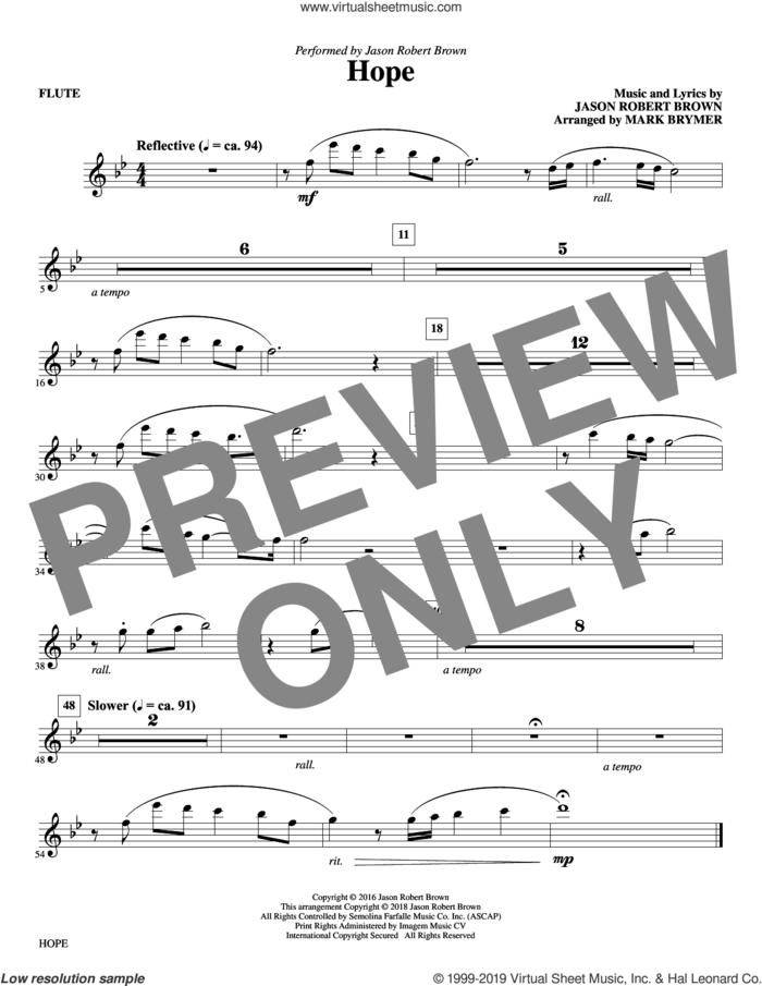 Hope (arr. Mark Brymer) (complete set of parts) sheet music for orchestra/band by Mark Brymer, Jason Robert Brown and Kristin Chenoweth, intermediate skill level