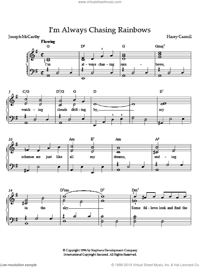 I'm Always Chasing Rainbows sheet music for piano solo by Harry Carroll, intermediate skill level