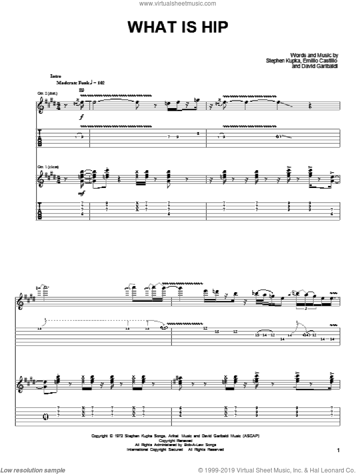 What Is Hip sheet music for guitar (tablature) by Tower Of Power, Jeff Tamelier, David Garibaldi, Emilio Castillo and Stephen Kupka, intermediate skill level