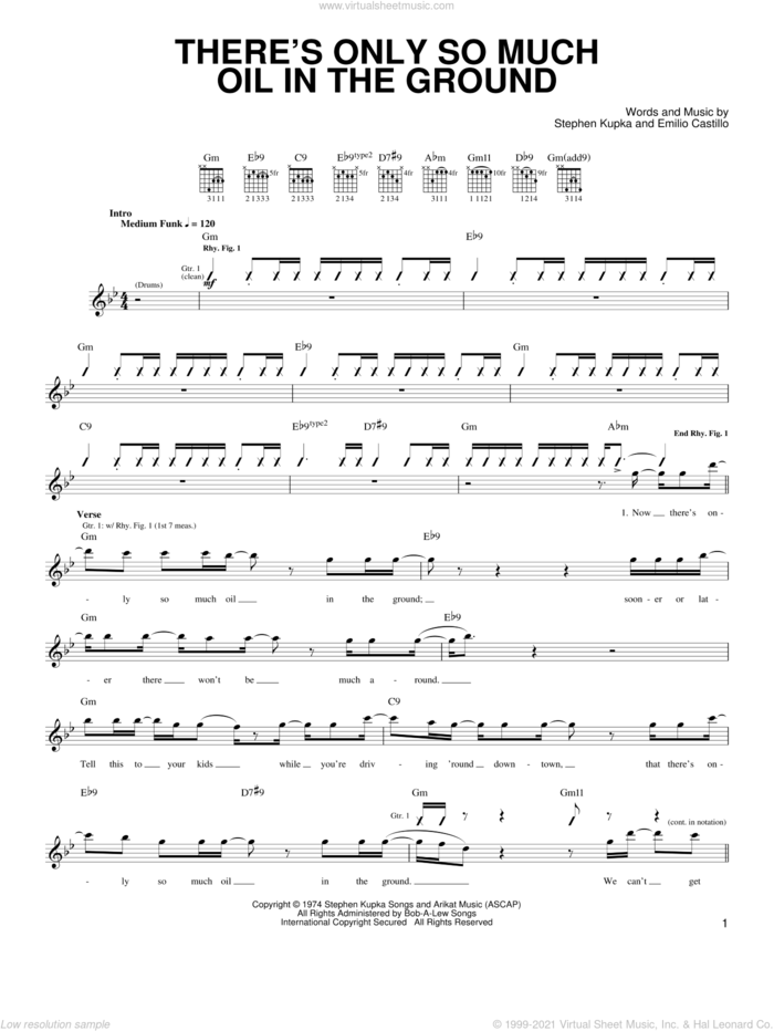 There's Only So Much Oil In The Ground sheet music for guitar (tablature) by Tower Of Power, Jeff Tamelier, Emilio Castillo and Stephen Kupka, intermediate skill level