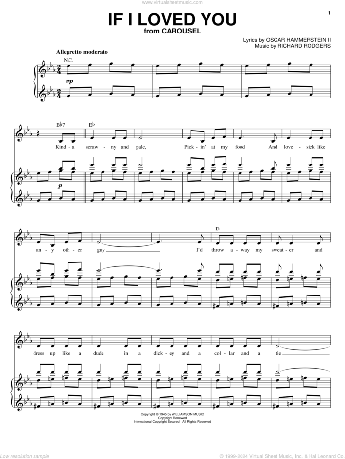 If I Loved You sheet music for voice and piano by Rodgers & Hammerstein, Carousel (Musical), Oscar II Hammerstein and Richard Rodgers, intermediate skill level