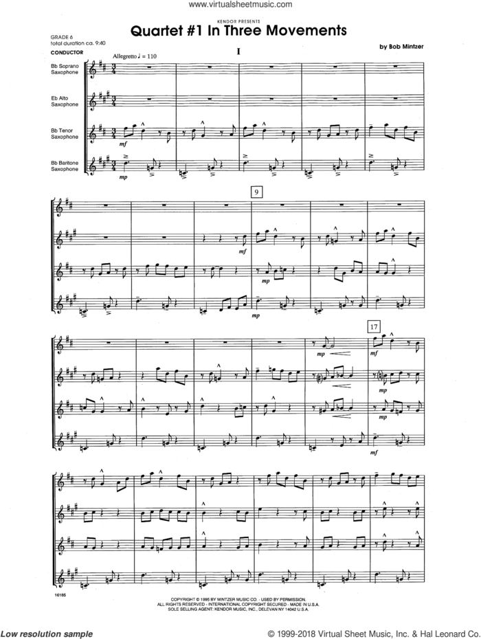 Quartet #1 In Three Movements (COMPLETE) sheet music for saxophone quartet by Bob Mintzer, classical score, intermediate skill level