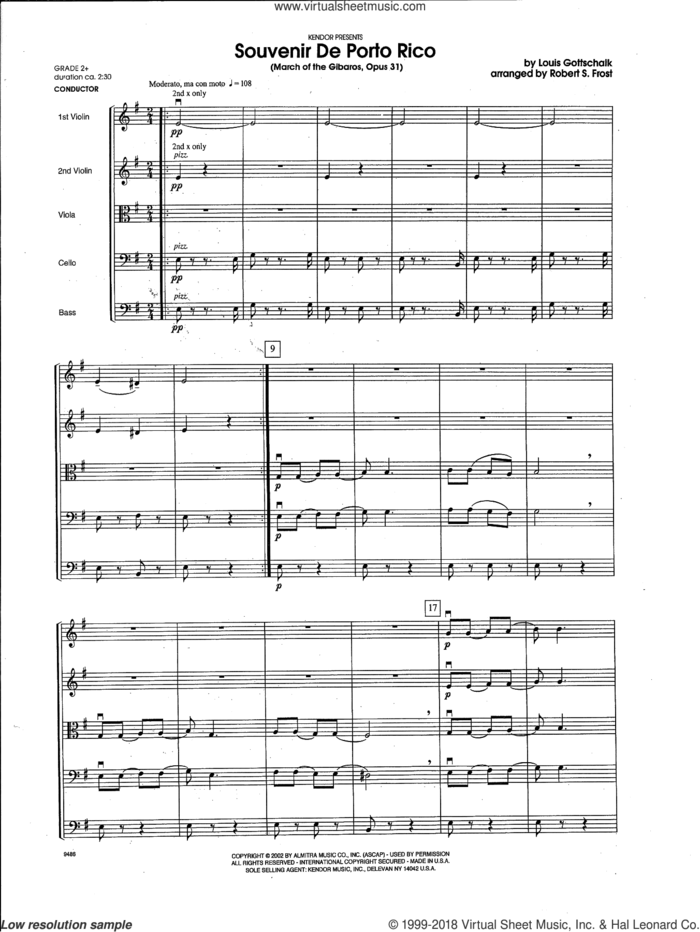 Souvenir De Porto Rico (March Of The Gibaros, Opus 31) (COMPLETE) sheet music for orchestra by Robert S. Frost and Louis Gottschalk, classical score, intermediate skill level