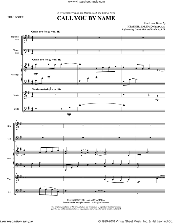 Call You By Name (COMPLETE) sheet music for orchestra/band by Heather Sorenson, intermediate skill level