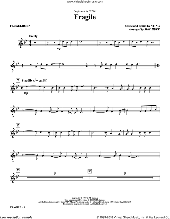 Fragile (arr. Mac Huff) (complete set of parts) sheet music for orchestra/band by Mac Huff and Sting, intermediate skill level