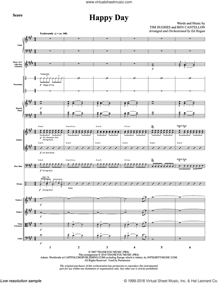 Happy Day (arr. Ed Hogan) (COMPLETE) sheet music for orchestra/band by Tim Hughes, Ben Cantellon and Ed Hogan, intermediate skill level