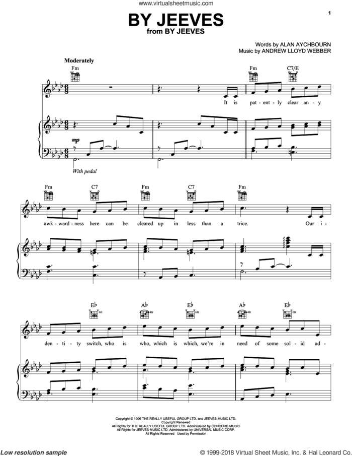By Jeeves sheet music for voice, piano or guitar by Andrew Lloyd Webber and Alan Ayckbourn, intermediate skill level