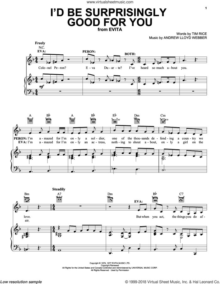I'd Be Surprisingly Good For You sheet music for voice, piano or guitar by Andrew Lloyd Webber and Tim Rice, intermediate skill level