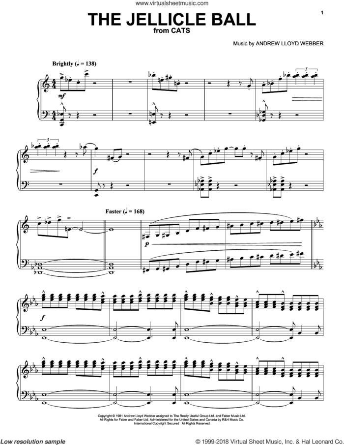The Jellicle Ball (from Cats) sheet music for piano solo by Andrew Lloyd Webber, intermediate skill level