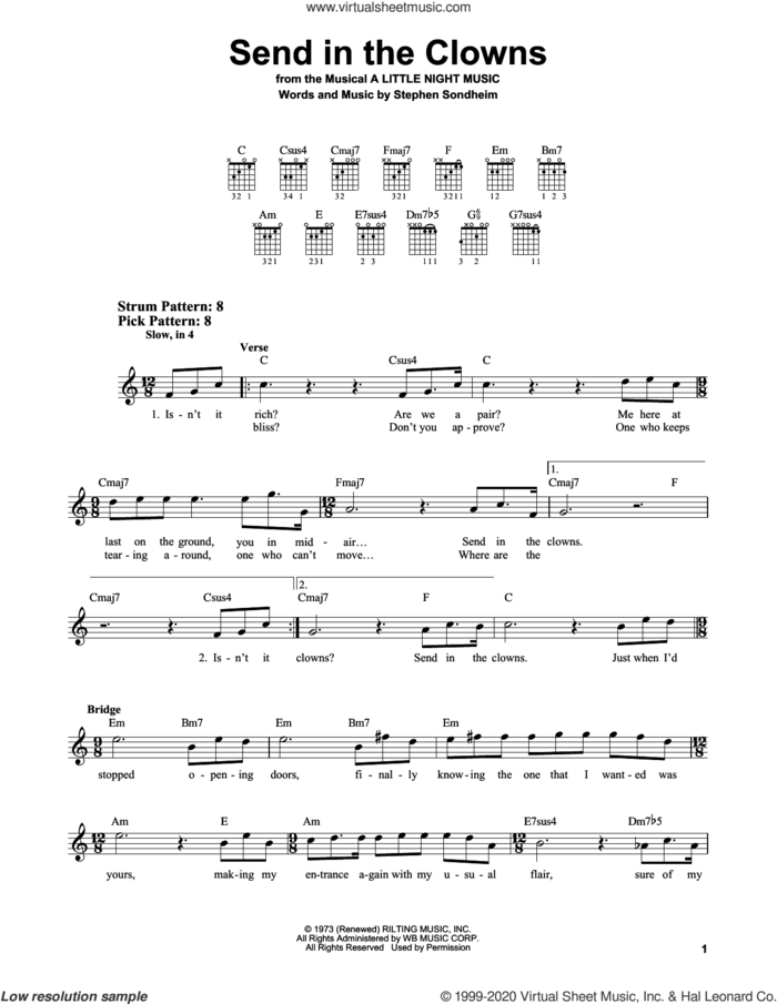 Send In The Clowns sheet music for guitar solo (chords) by Stephen Sondheim, easy guitar (chords)