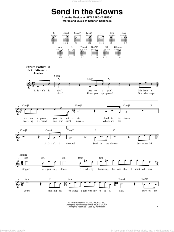 Send In The Clowns sheet music for guitar solo (chords) by Stephen Sondheim, easy guitar (chords)