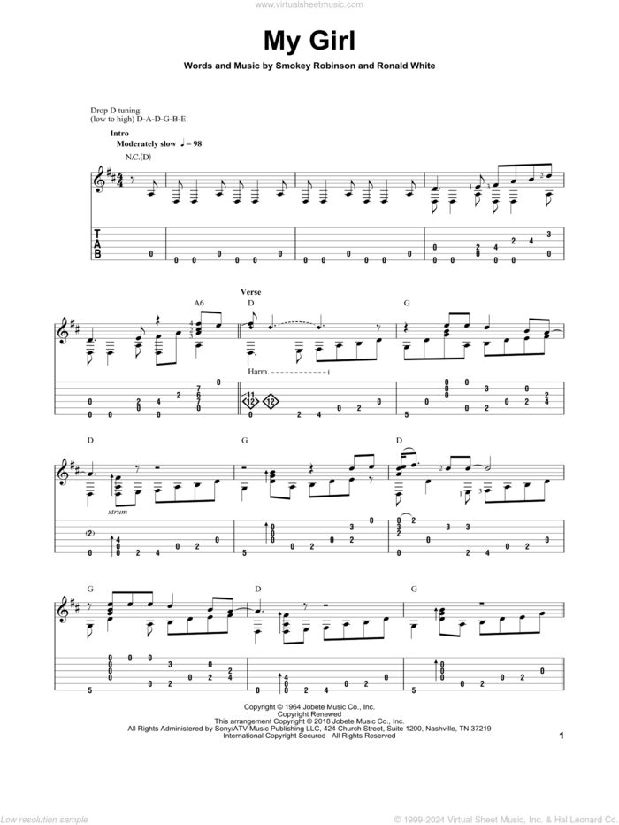 My Girl sheet music for guitar solo by The Temptations, Mark Hanson and Ronald White, intermediate skill level