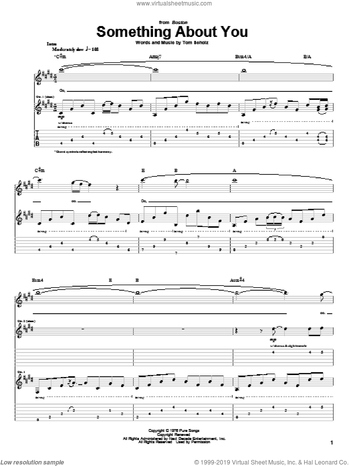 Something About You sheet music for guitar (tablature) by Boston and Tom Scholz, intermediate skill level