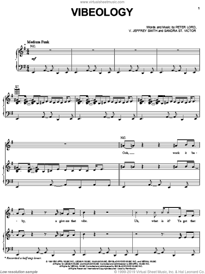 Vibeology sheet music for voice, piano or guitar by Paula Abdul, Peter Lord, Sandra St. Victor and V. Jeffrey Smith, intermediate skill level