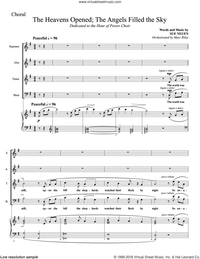 The Heavens Opened; The Angels Filled The Sky sheet music for choir (SATB: soprano, alto, tenor, bass) by Sue Neuen and Don Neuen, intermediate skill level