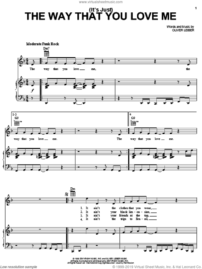 (It's Just) The Way That You Love Me sheet music for voice, piano or guitar by Paula Abdul and Oliver Leiber, intermediate skill level
