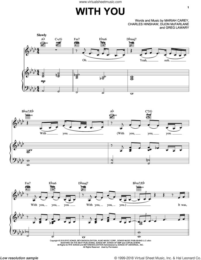 With You sheet music for voice, piano or guitar by Mariah Carey, Charles Hinshaw, Dijon McFarlane and Greg Lawary, intermediate skill level