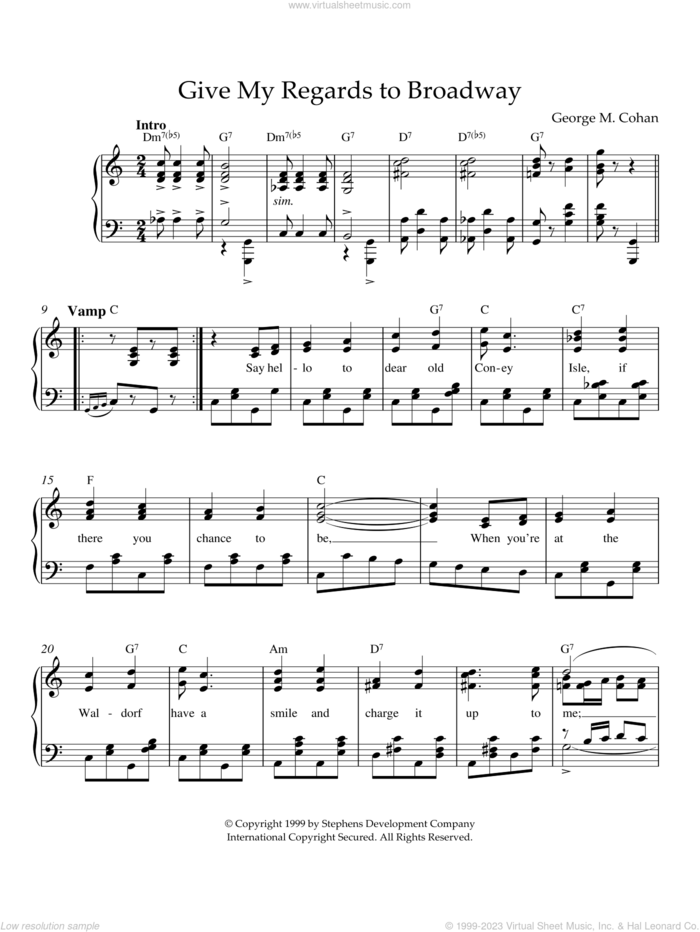 Give My Regards To Broadway sheet music for piano solo by George M. Cohan, intermediate skill level