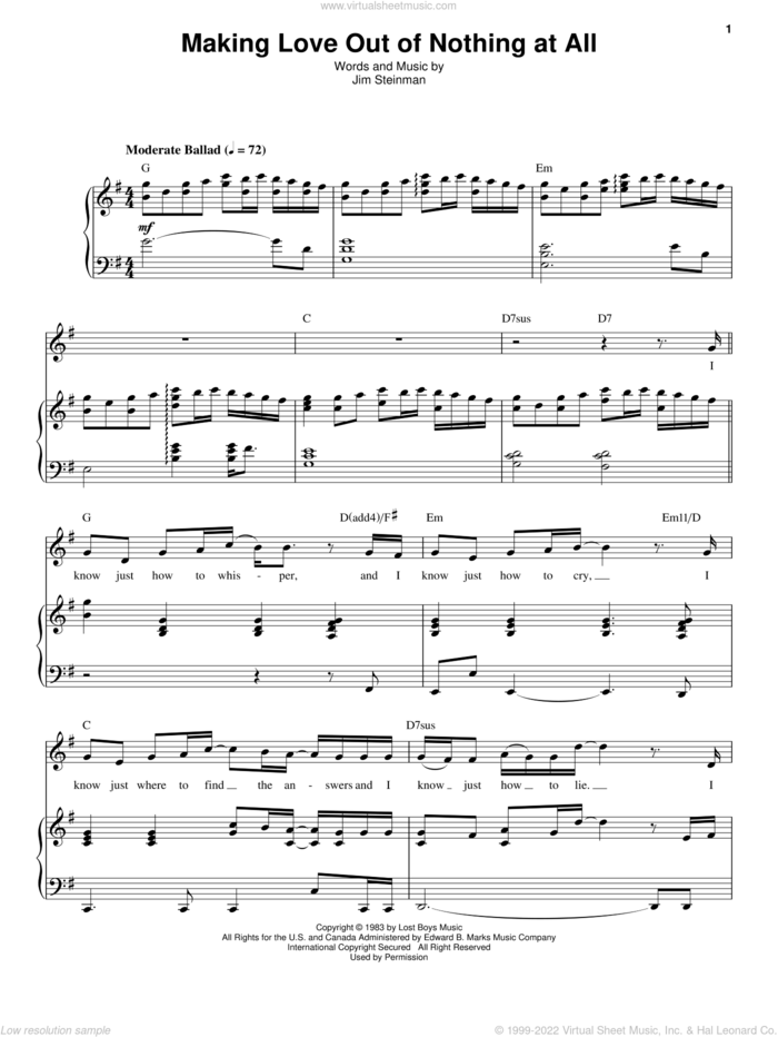 Making Love Out Of Nothing At All sheet music for voice and piano by Air Supply and Jim Steinman, intermediate skill level