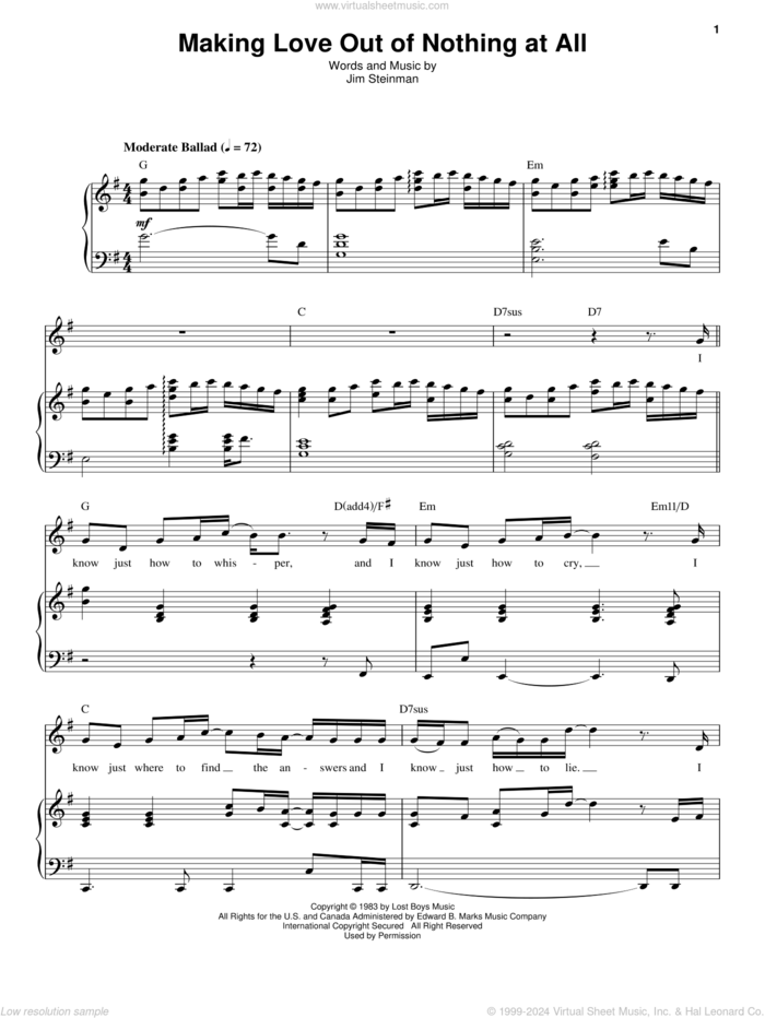 Making Love Out Of Nothing At All sheet music for voice and piano by Air Supply and Jim Steinman, intermediate skill level