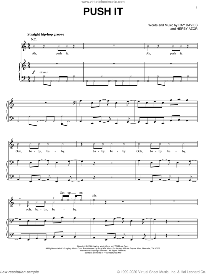 Push It sheet music for voice, piano or guitar by Salt-N-Pepa, Miscellaneous, Herby Azor and Ray Davies, intermediate skill level