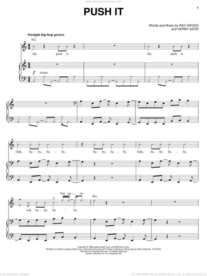 Push It sheet music for voice, piano or guitar by Salt-N-Pepa, Miscellaneous, Herby Azor and Ray Davies, intermediate skill level