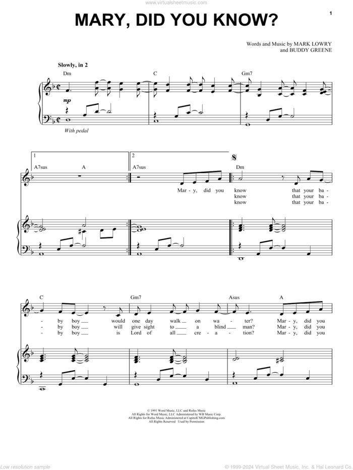 Mary, Did You Know? sheet music for voice and piano by Buddy Greene, Kathy Mattea and Mark Lowry, intermediate skill level