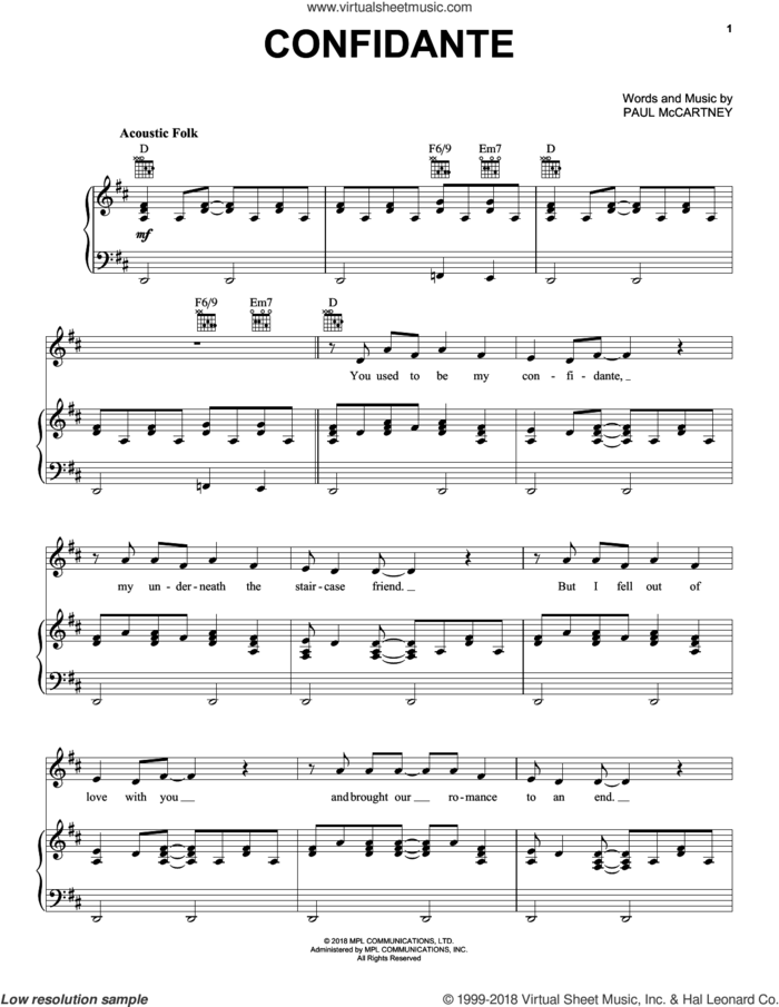 Confidante sheet music for voice, piano or guitar by Paul McCartney, intermediate skill level