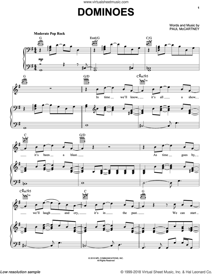 Dominoes sheet music for voice, piano or guitar by Paul McCartney, intermediate skill level