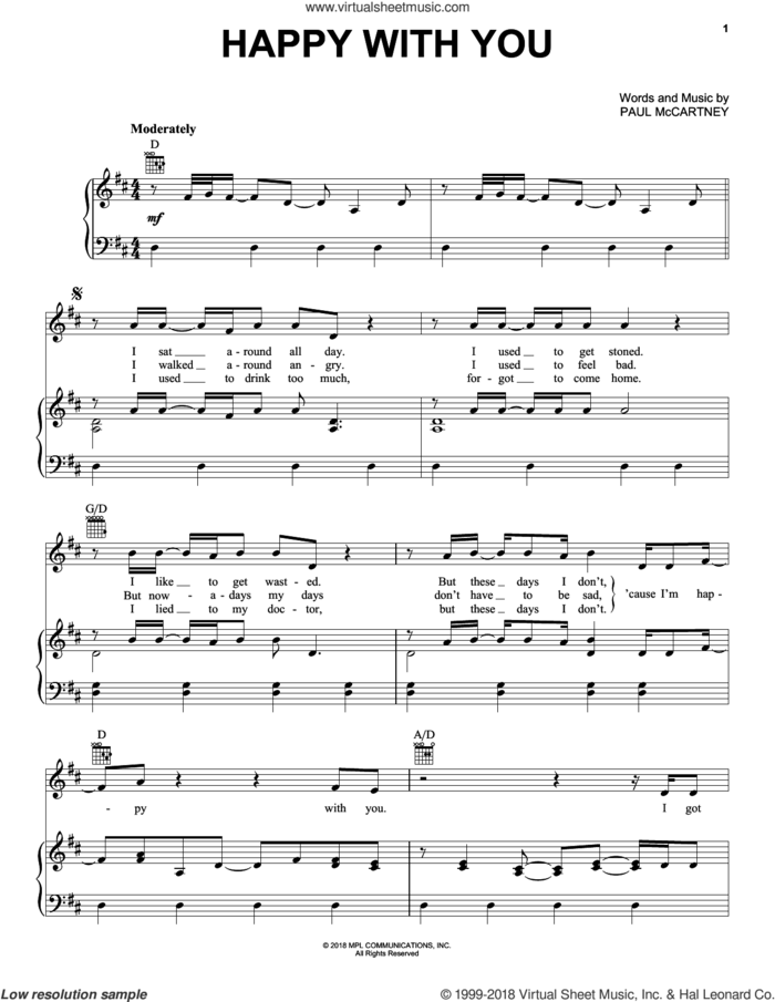 Happy With You sheet music for voice, piano or guitar by Paul McCartney, intermediate skill level