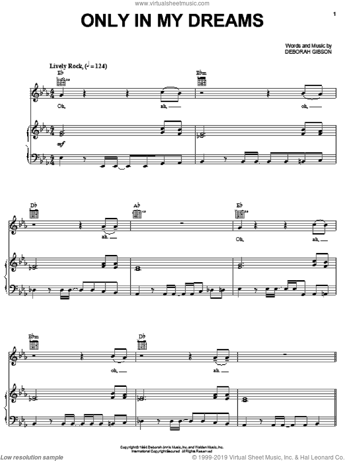 Only In My Dreams sheet music for voice, piano or guitar by Debbie Gibson and Deborah Gibson, intermediate skill level