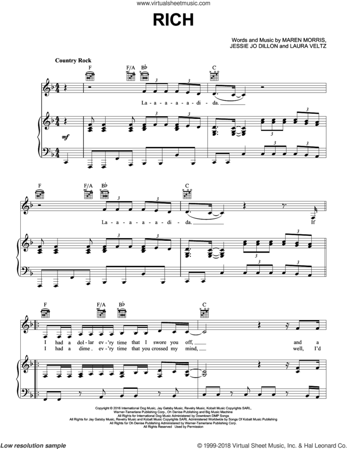 Rich sheet music for voice, piano or guitar by Maren Morris, Jessie Jo Dillon and Laura Veltz, intermediate skill level