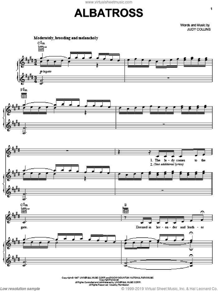 Albatross sheet music for voice, piano or guitar by Judy Collins, intermediate skill level