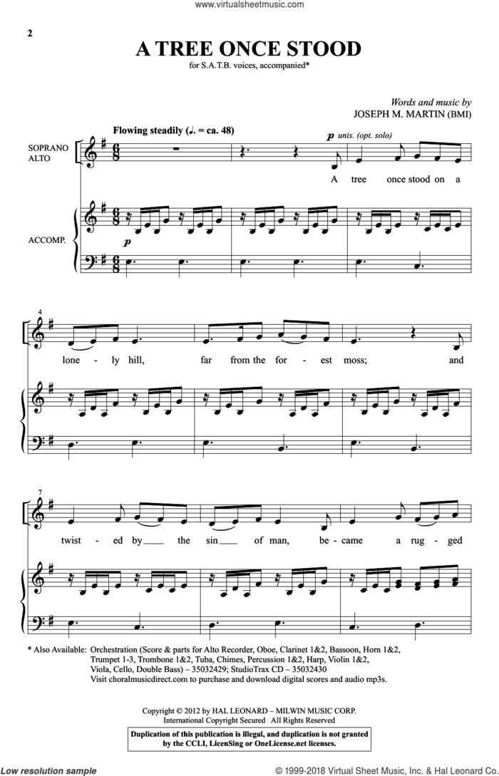 A Tree Once Stood sheet music for choir (SATB: soprano, alto, tenor, bass) by Joseph M. Martin, intermediate skill level