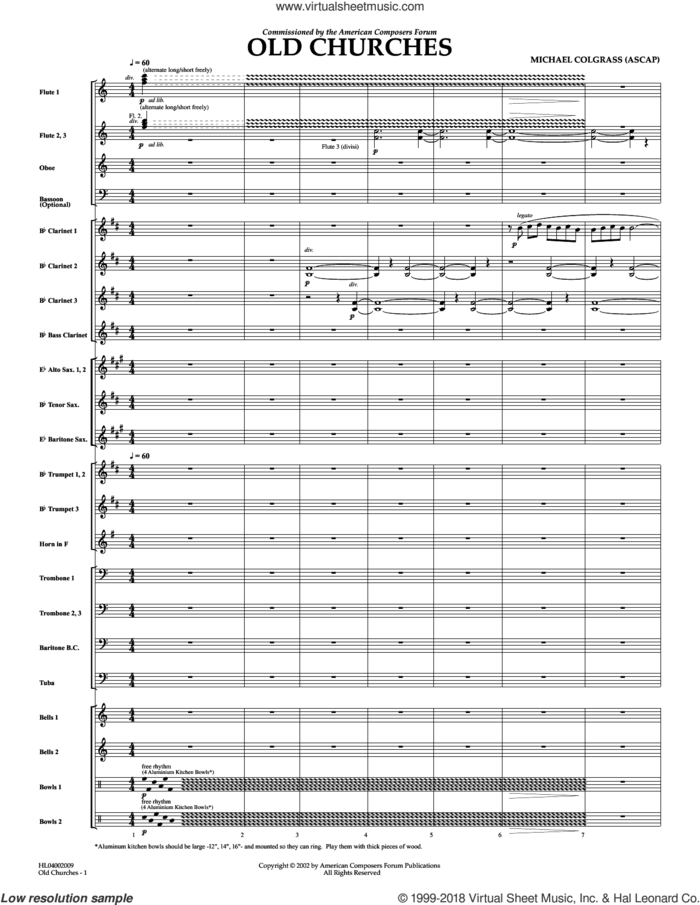 Old Churches (COMPLETE) sheet music for concert band by Michael Colgrass, intermediate skill level