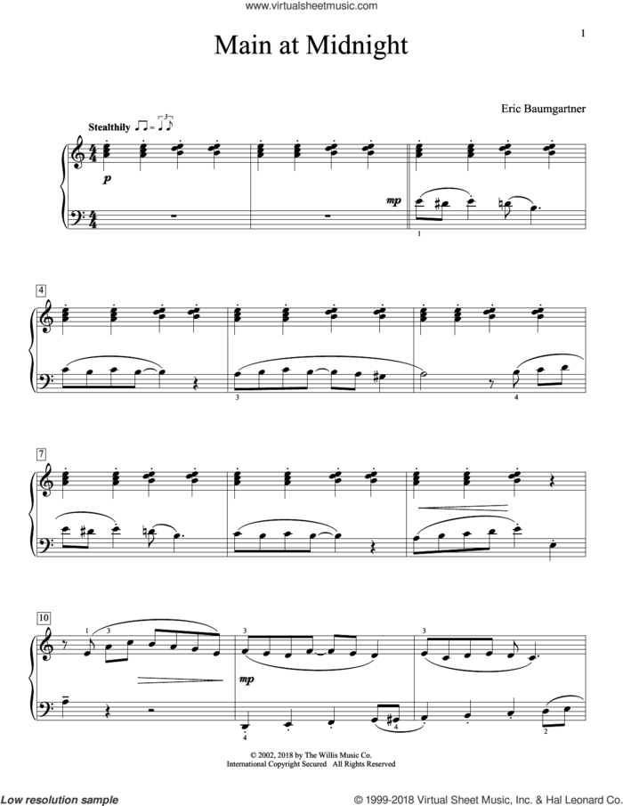 Main At Midnight sheet music for piano solo (elementary) by Eric Baumgartner, beginner piano (elementary)