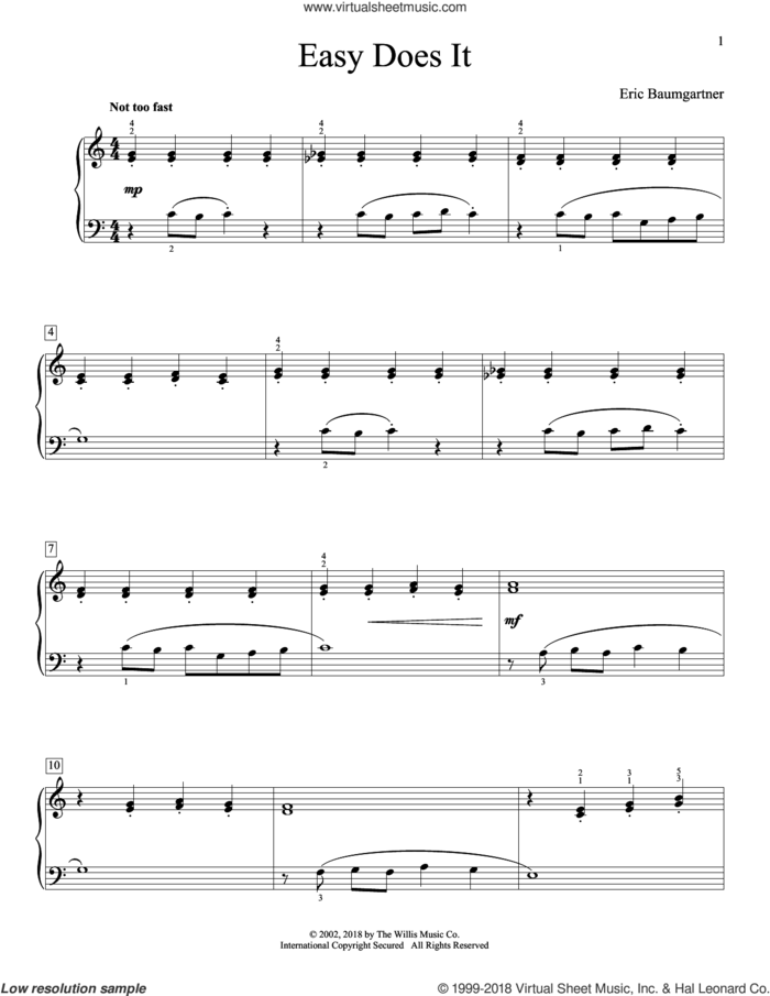Easy Does It sheet music for piano solo (elementary) by Eric Baumgartner, beginner piano (elementary)