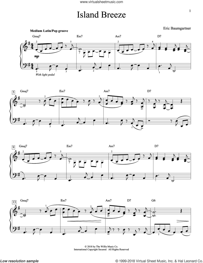 Island Breeze sheet music for piano solo (elementary) by Eric Baumgartner, beginner piano (elementary)