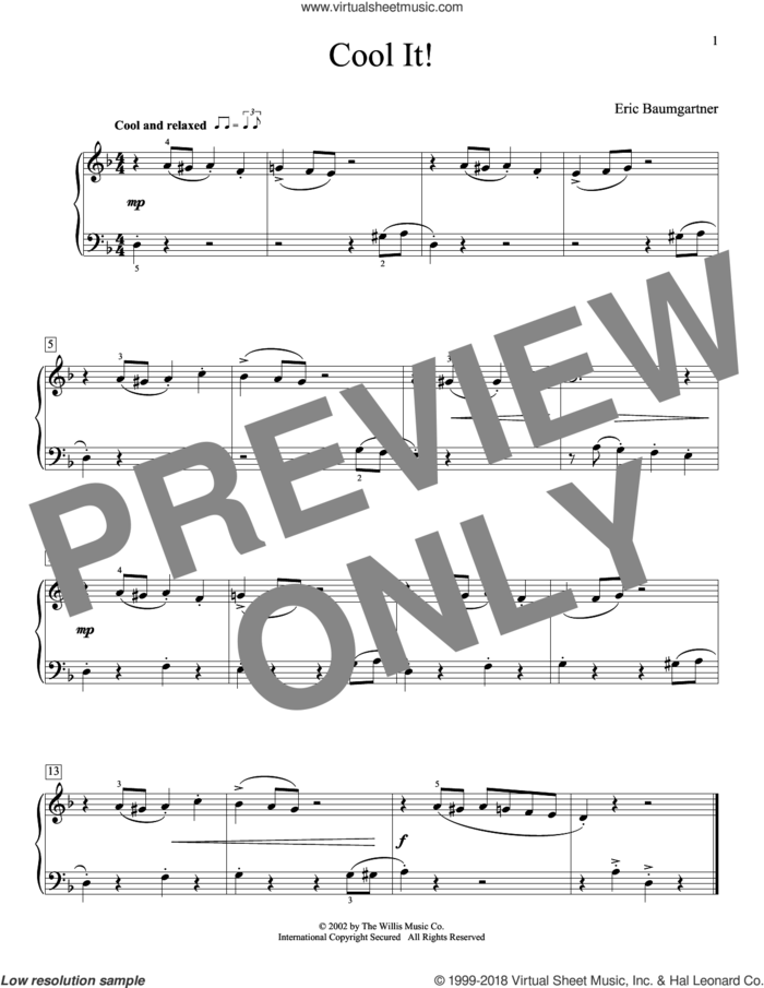 Cool It! sheet music for piano solo (elementary) by Eric Baumgartner, beginner piano (elementary)