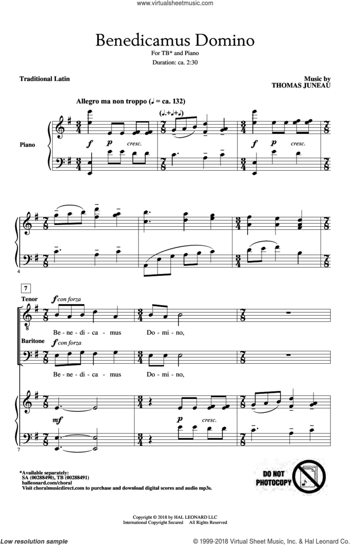 Benedicamus Domino sheet music for choir (TB: tenor, bass) by Thomas Juneau and Miscellaneous, intermediate skill level